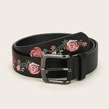 Romwe Flower Embroidery Metal Buckle Belt