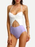Romwe Contrast Halter Shirred Cutout Bikini Set