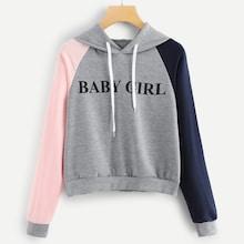 Romwe Letter Print Drawstring Cut And Sew Hoodie
