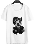 Romwe Dog Print With Rivet White T-shirt