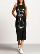 Romwe Black Sleeveless Cat Print Slim Dress