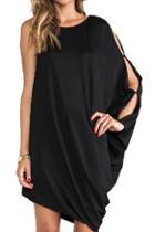 Romwe Romwe Asymmetric Shoulder Sheer Black Dress