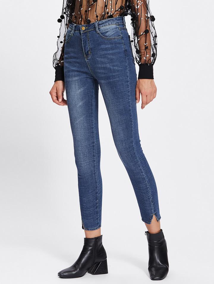 Romwe Cut Out Hem Skinny Jeans