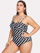 Romwe Cross Front Striped Swimsuit