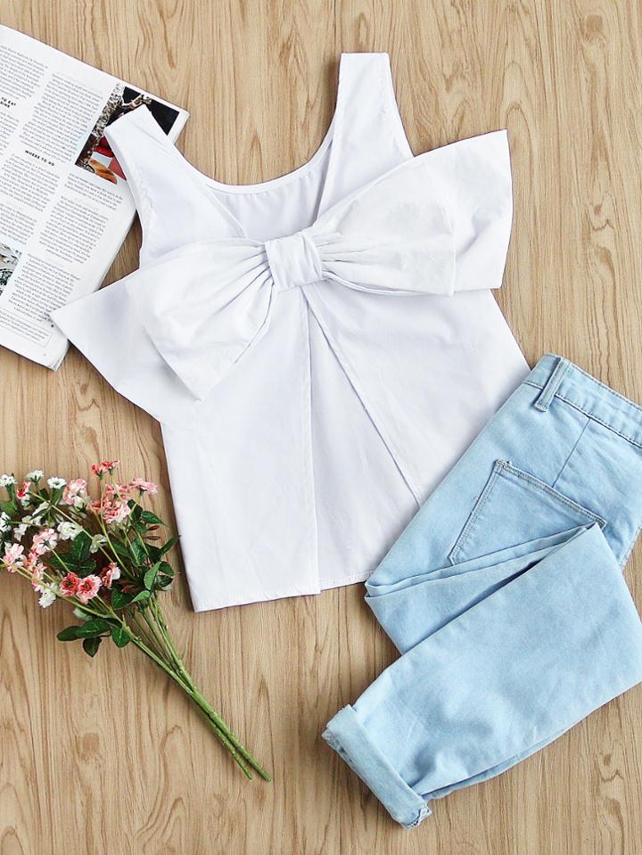 Romwe Bow Split Back Tank Top