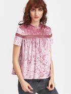 Romwe Purple Eyelet Crochet Insert Keyhole Back Velvet T-shirt