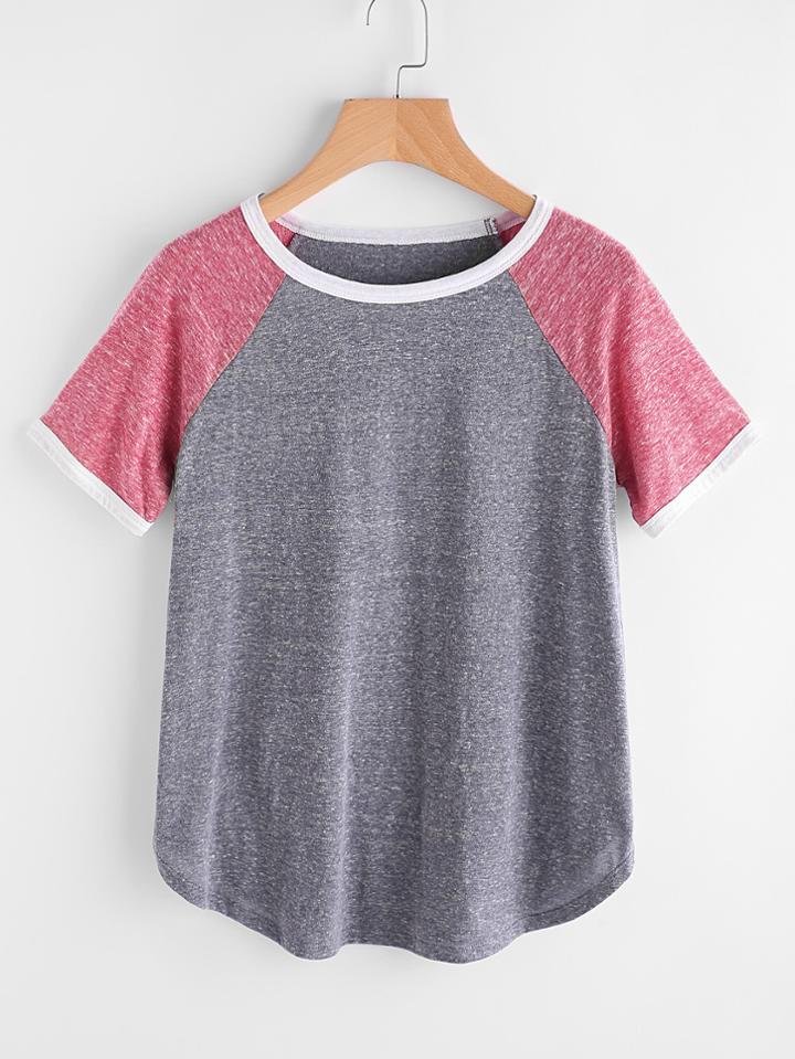 Romwe Contrast Binding Raglan Sleeve Marled Tee