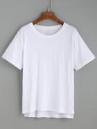 Romwe White High Low Slub T-shirt