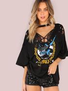 Romwe Oversized Grungy Trade Mark Graphic Top