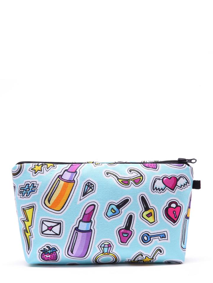Romwe Lipstick Print Cosmetic Pouch