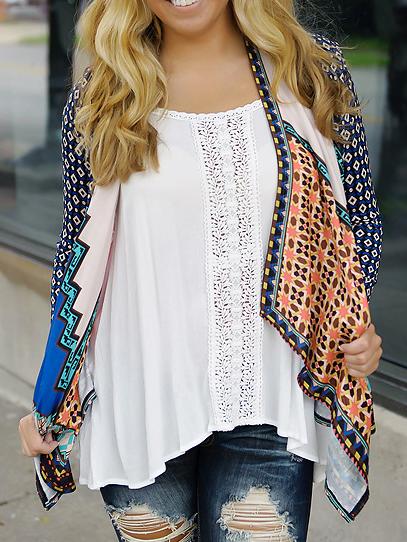 Romwe Waterfall Collar Tribal Print Color Coat