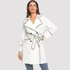 Romwe Contrast Binding Pocket Front Trench Coat