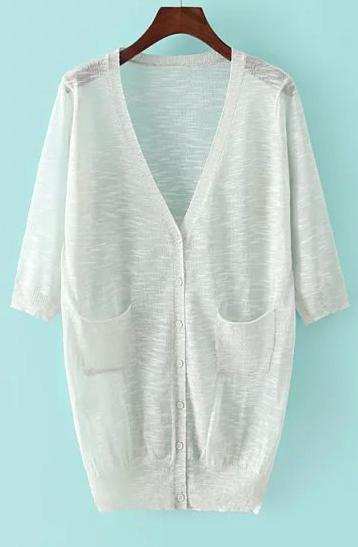 Romwe With Pockets Buttons Split Grey Cardigan