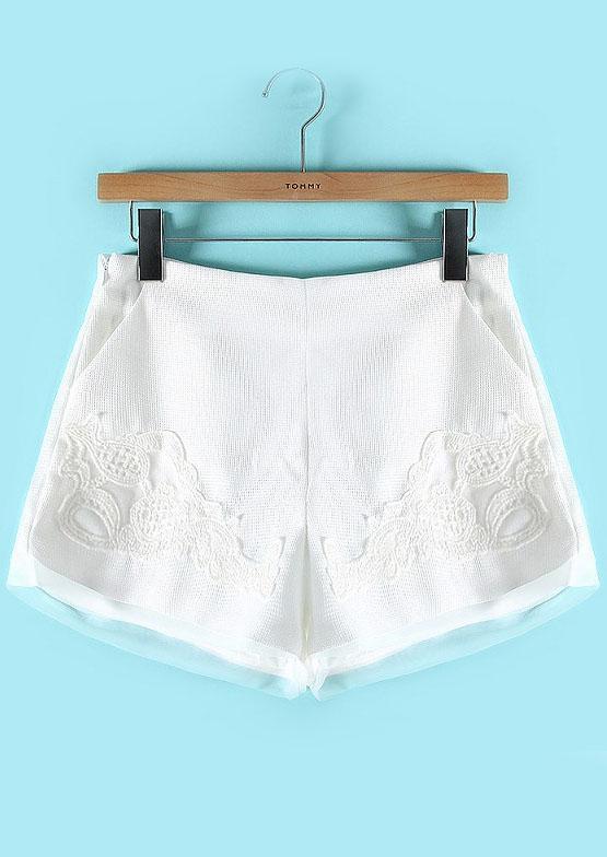 Romwe With Zipper Embroidered Organza Shorts