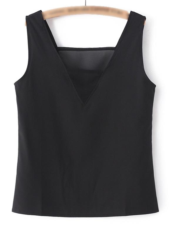 Romwe Black V Neck Tank Top