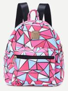 Romwe Hot Pink Pu Triangles Backpack