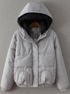 Romwe Grey Star Patch Hooded Padded Coat
