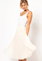 Romwe High Waist Pleated White Skirt