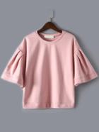 Romwe Bell Sleeve Loose Pink T-shirt