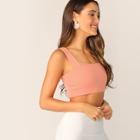 Romwe Thick Strap Rib-knit Crop Top