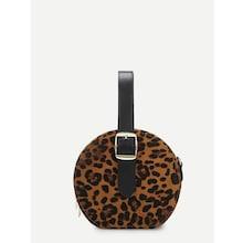Romwe Leopard Pattern Suede Satchel Bag