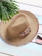 Romwe Camel Pom Pom Detail Vacation Hat With Flower