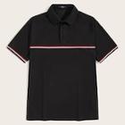 Romwe Guys Collar Striped Tape Placket Top