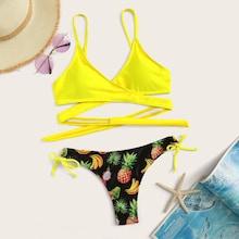 Romwe Crisscross Wrap Top With Tie Side Bikini Set