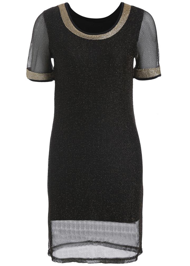 Romwe Contrast Collar Short Sleeve Mesh Dress