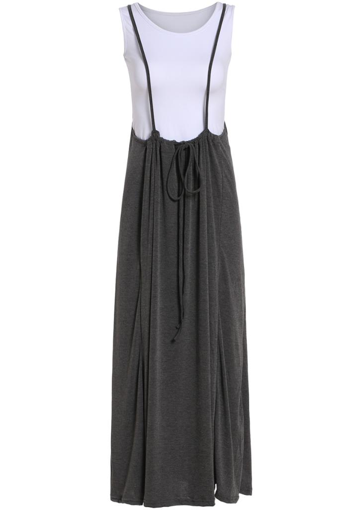 Romwe Sleeveless Slim Top With Strap Loose Skirt