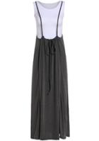 Romwe Sleeveless Slim Top With Strap Loose Skirt