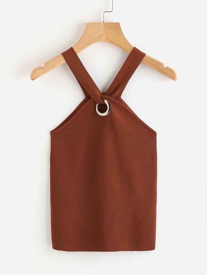 Romwe Ring Detail Knit Top