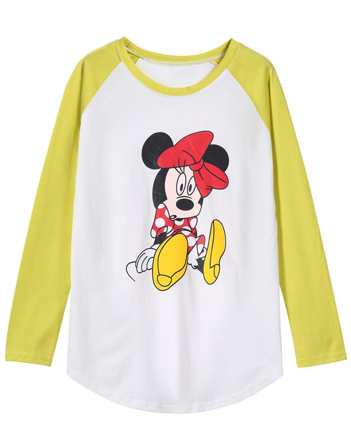 Romwe Minnie Print Loose Yellow T-shirt