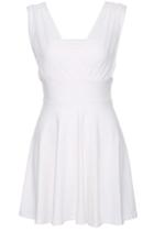 Romwe Dual-tone Lace-up White Sleeveless Dress