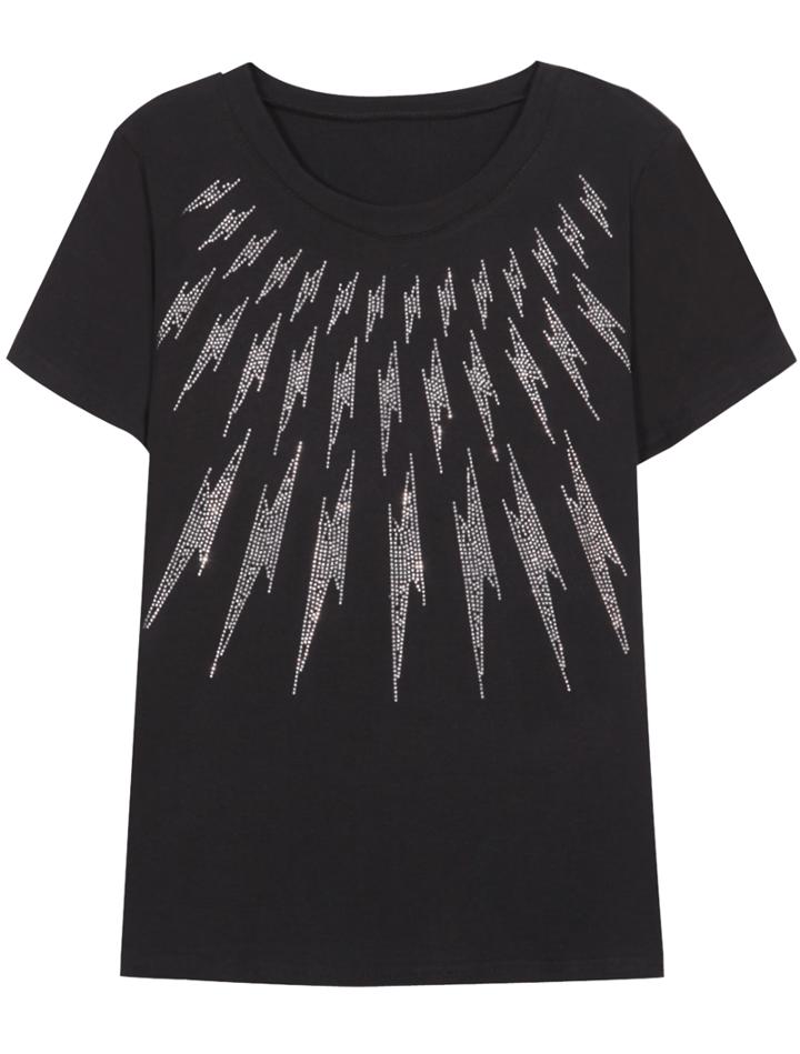 Romwe With Diamond Lightning Pattern Black T-shirt