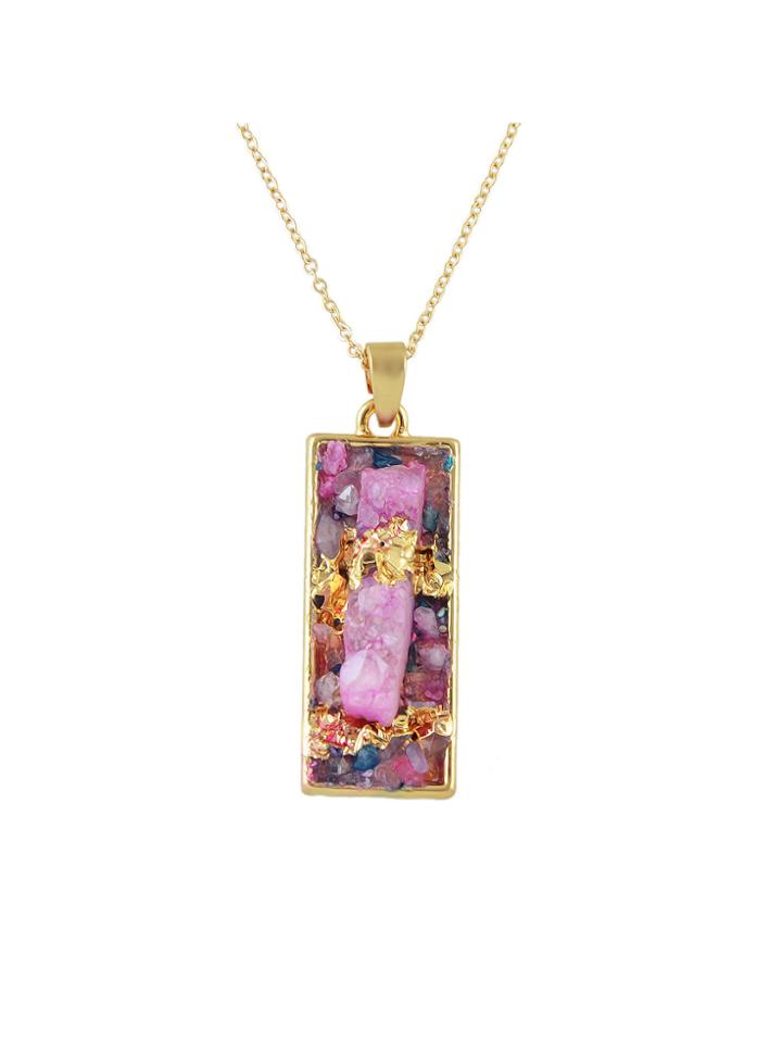Romwe Random Color Colorful Acrylic Stone Long Pendant Necklaces