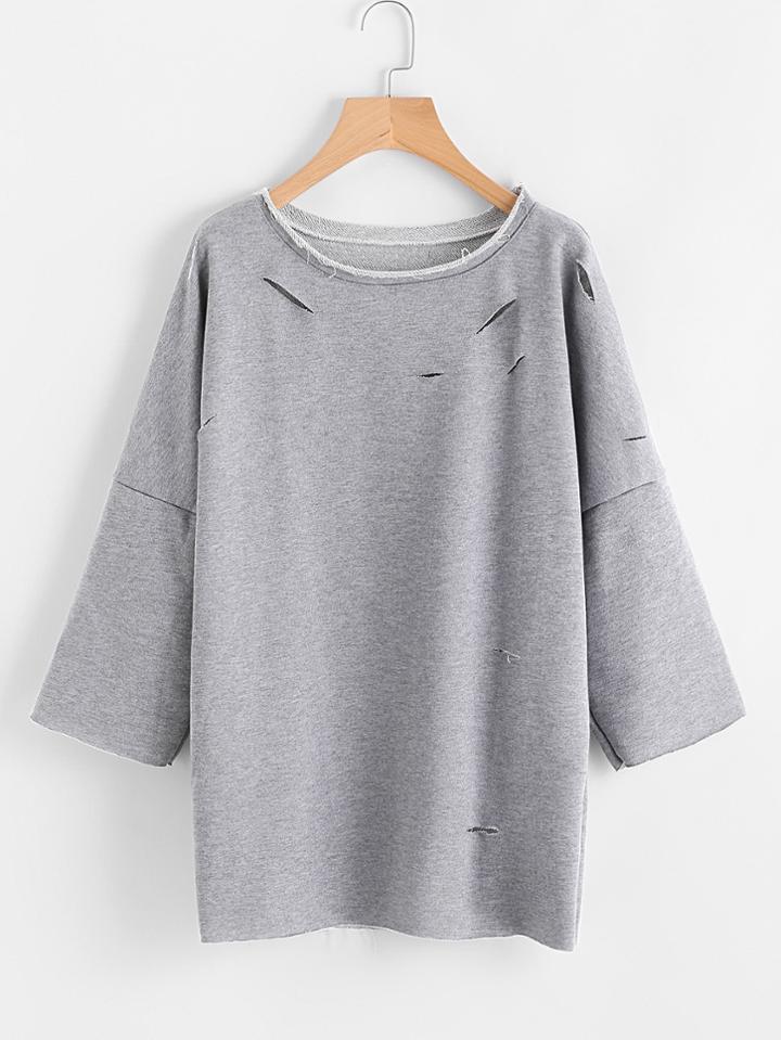 Romwe Cut Out Ripped Sweatshirt