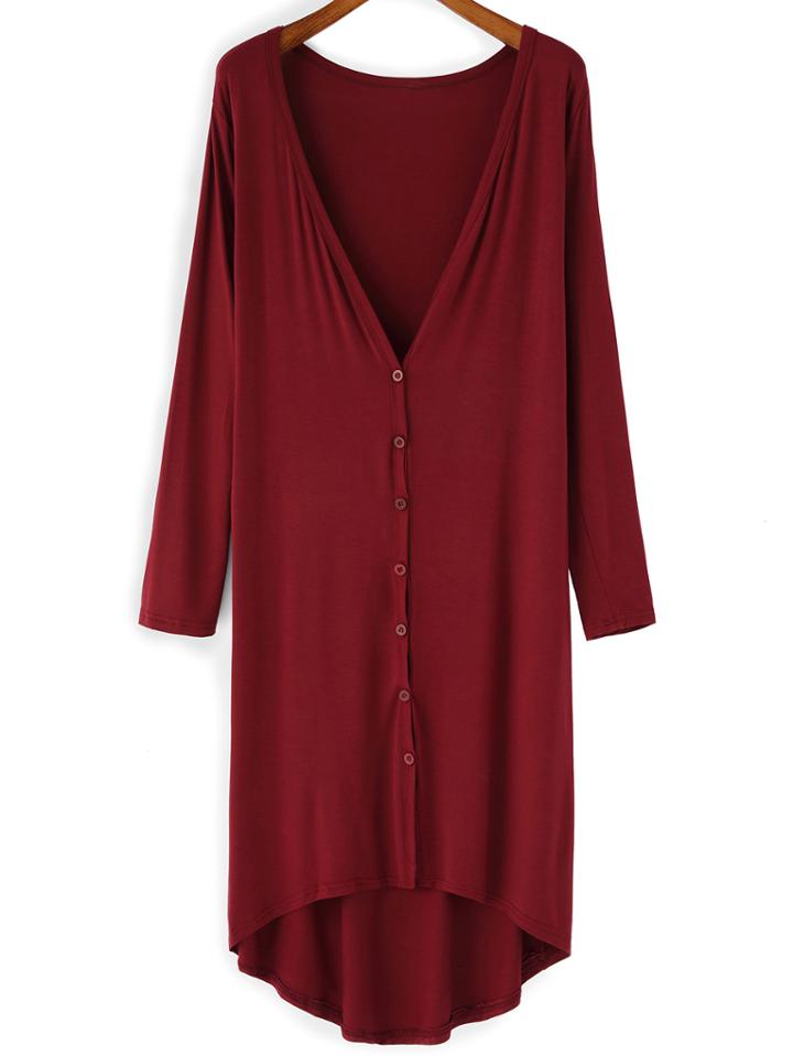 Romwe Long Sleeve Buttons High Low Coat
