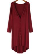 Romwe Long Sleeve Buttons High Low Coat