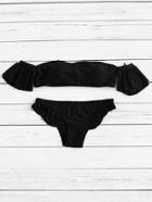 Romwe Frill Trim Off The Shoulder Bikini Set
