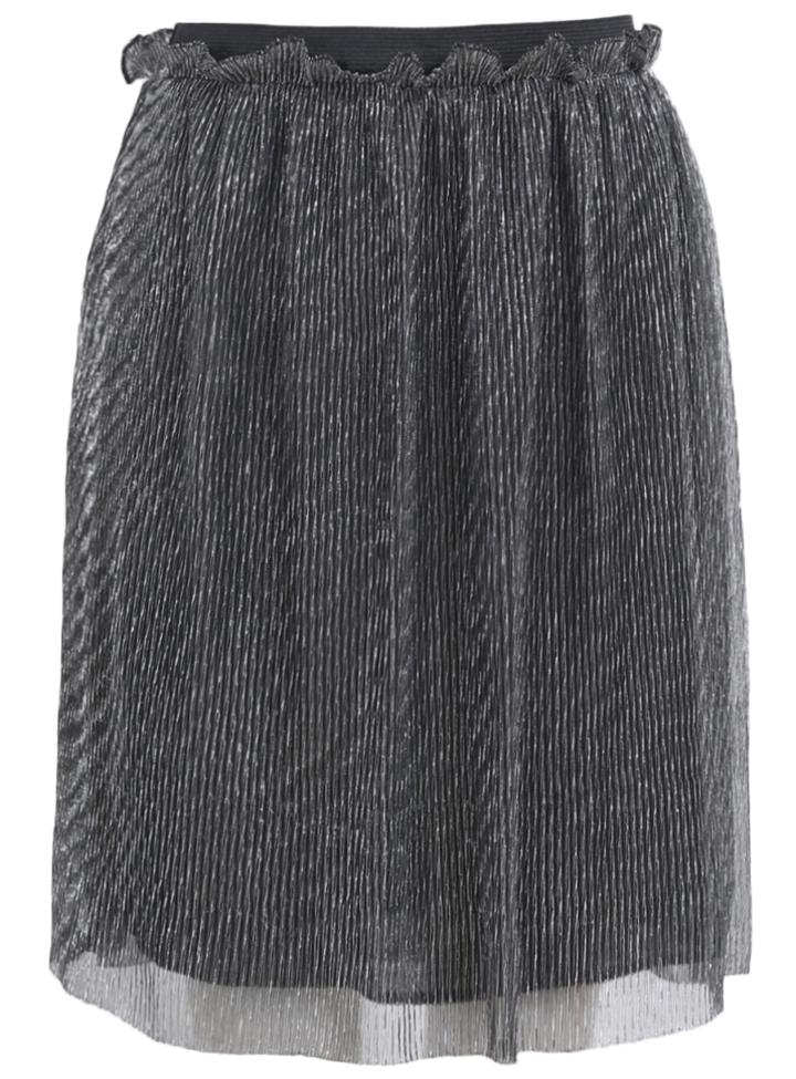 Romwe Multilayers Mesh Pleated Silver Skirt