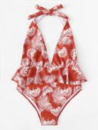Romwe V Plunge Ruffle Swimsuit