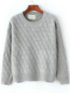 Romwe Dip Hem Long Sleeve Grey Sweater