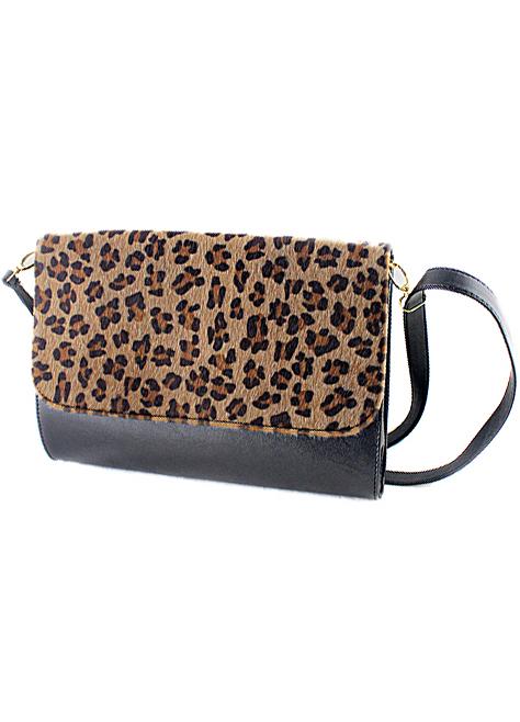 Romwe Black Contrast Leopard Pu Leather Shoulder Bag