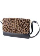Romwe Black Contrast Leopard Pu Leather Shoulder Bag