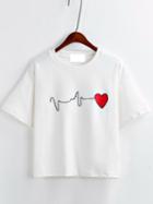 Romwe White Short Sleeve Heart Embroidered T-shirt