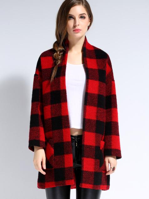 Romwe Red Black Long Sleeve Coat