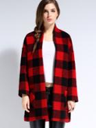 Romwe Red Black Long Sleeve Coat