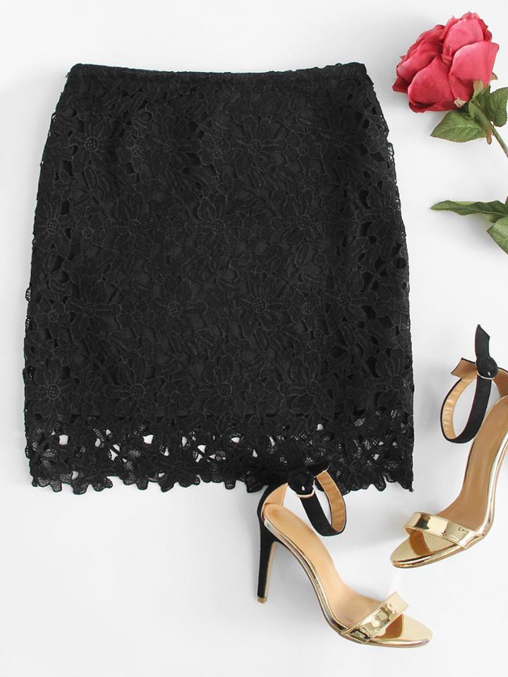 Romwe Lace Zip Up Back Skirt