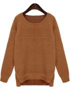Romwe Buttons Loose Knit Brown Sweater